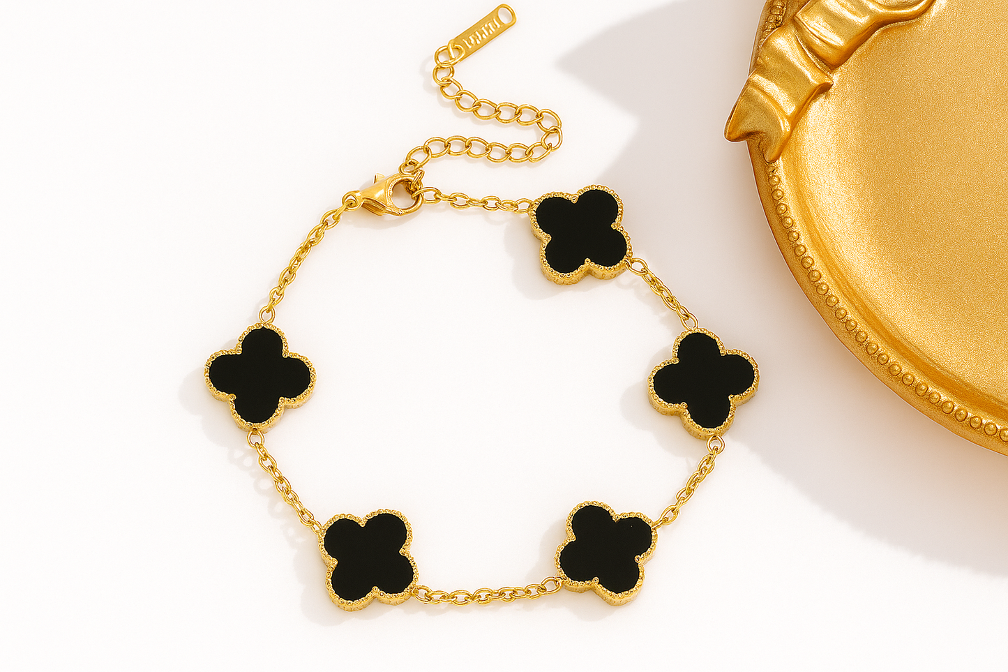 Stainless Steel Gold Plated Black Anti Tarnish Clover Bracelet