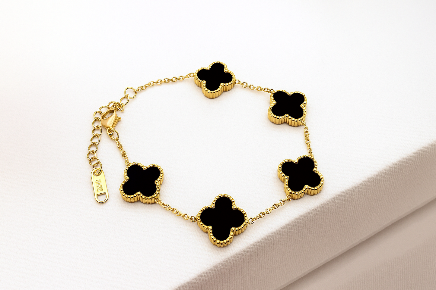 Stainless Steel Gold Plated Black Anti Tarnish Clover Bracelet