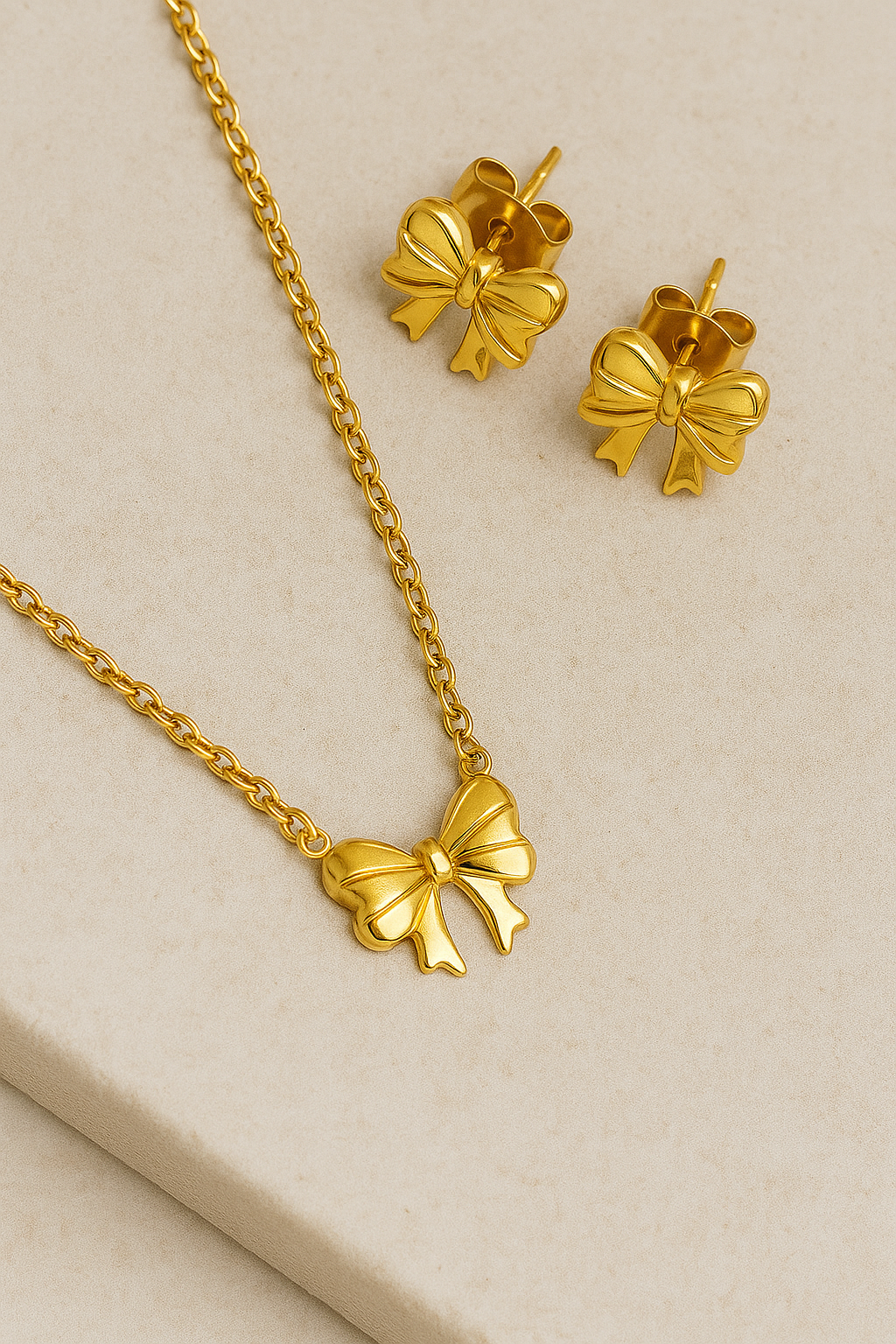 Gold Plated Anti Tarnish Bow Themed Jewellery Set