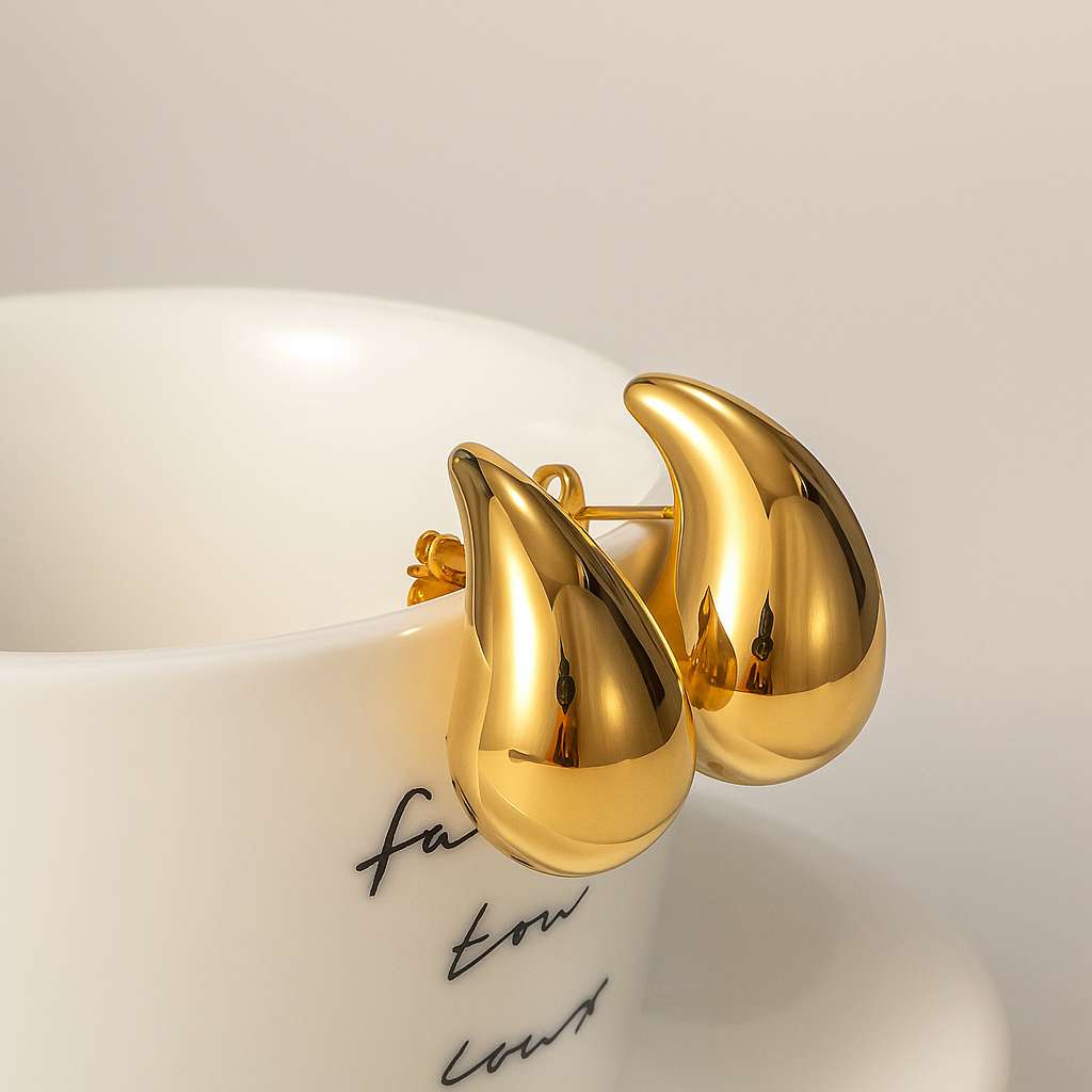 Gold Plated Glossy Chunky Dome Drop Earrings