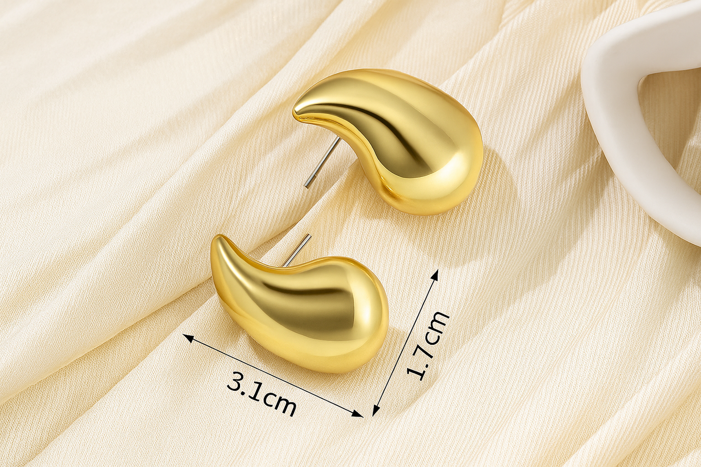 Gold Plated Glossy Chunky Dome Drop Earrings