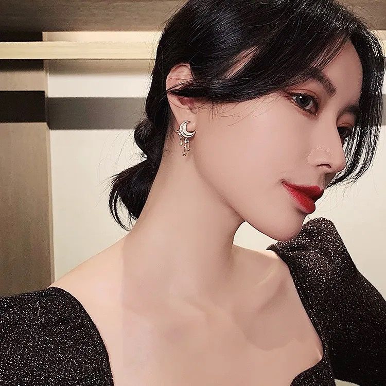 Lover's Moon Star Drop Earrings