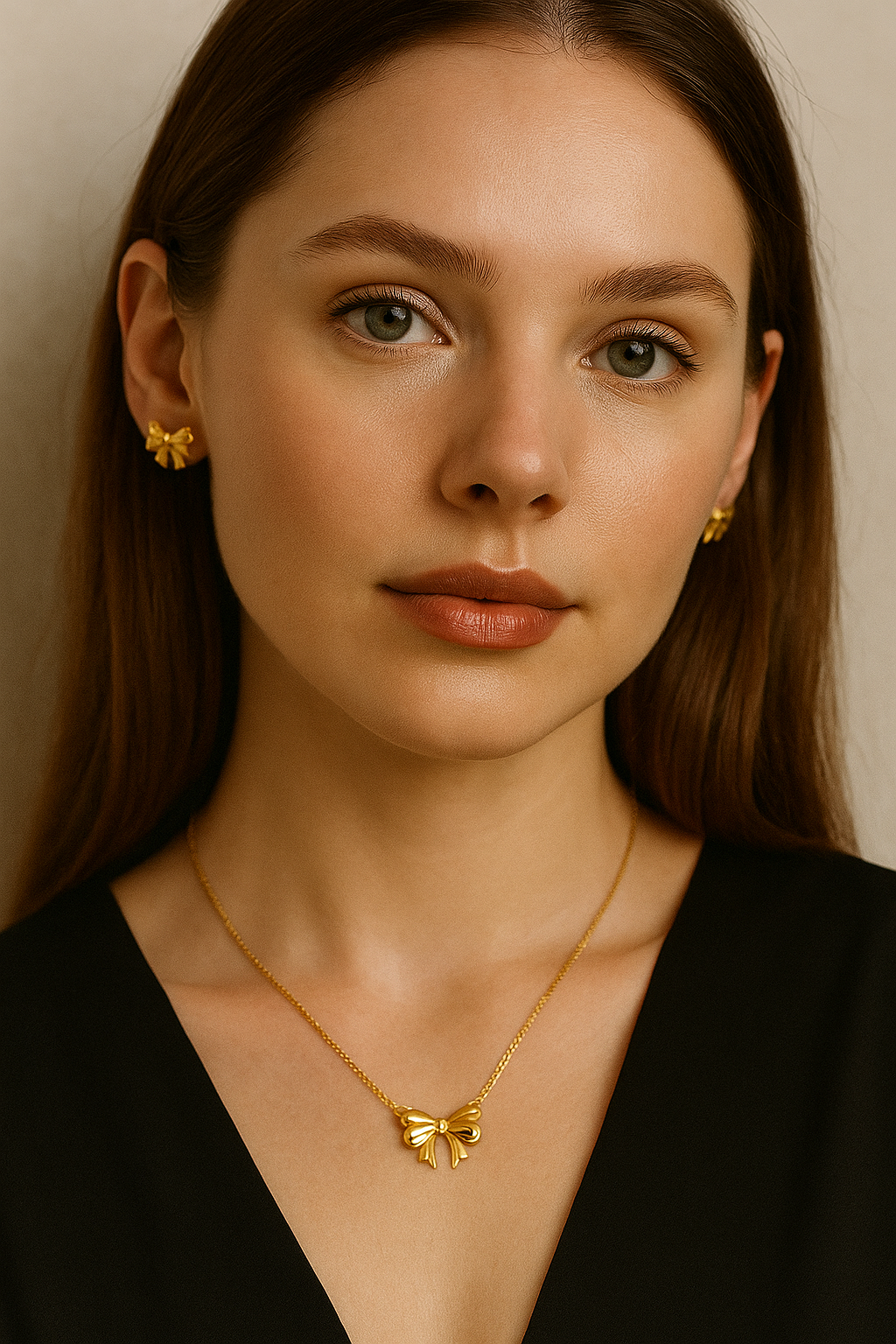 Gold Plated Anti Tarnish Bow Themed Jewellery Set