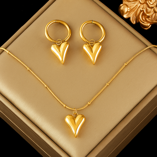Gold-Plated Anti Tarnish Heart Themed Jewellery Set