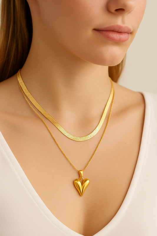 Gold-Plated Anti Tarnish Heart Themed Layered Necklace