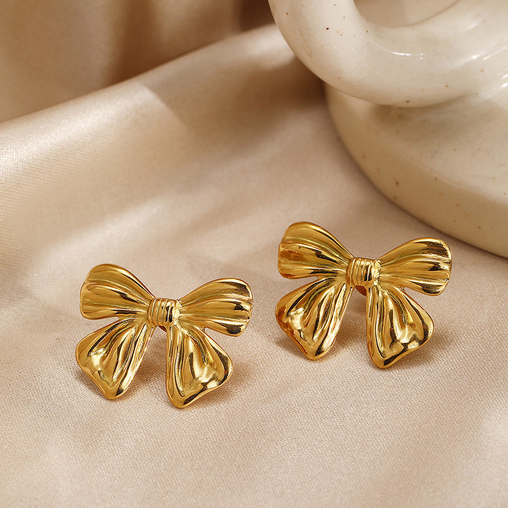 Wrapped with gold bow earrings