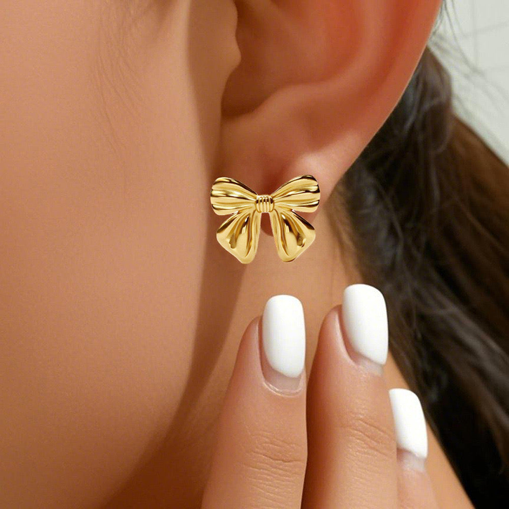 Wrapped with gold bow earrings