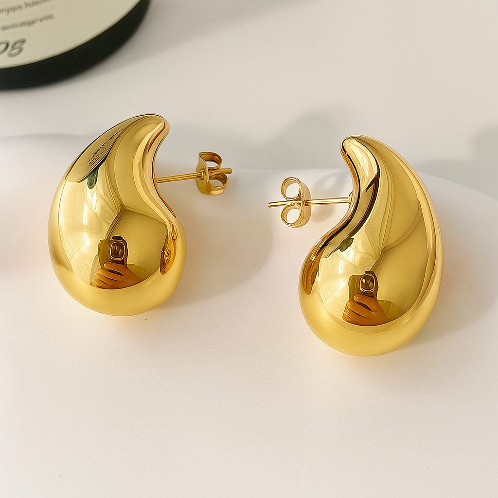 Gold Plated Glossy Chunky Dome Drop Earrings