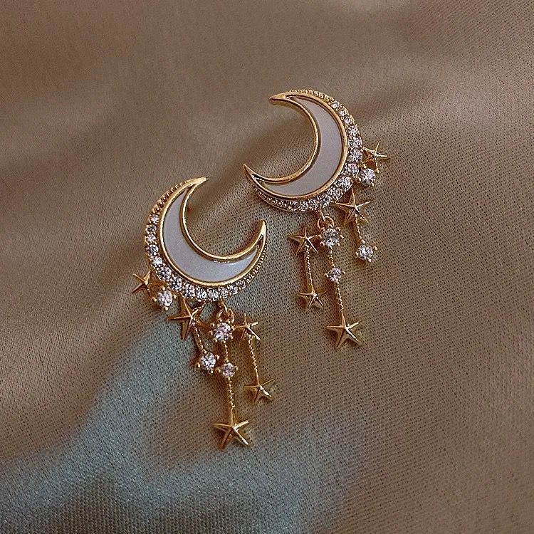 Lover's Moon Star Drop Earrings