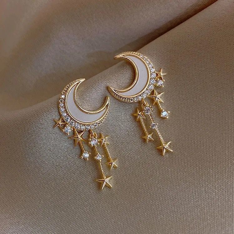 Lover's Moon Star Drop Earrings