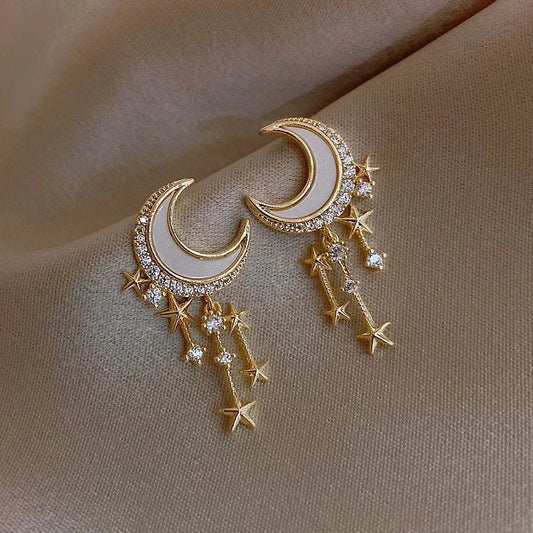 Lover's Moon Star Drop Earrings